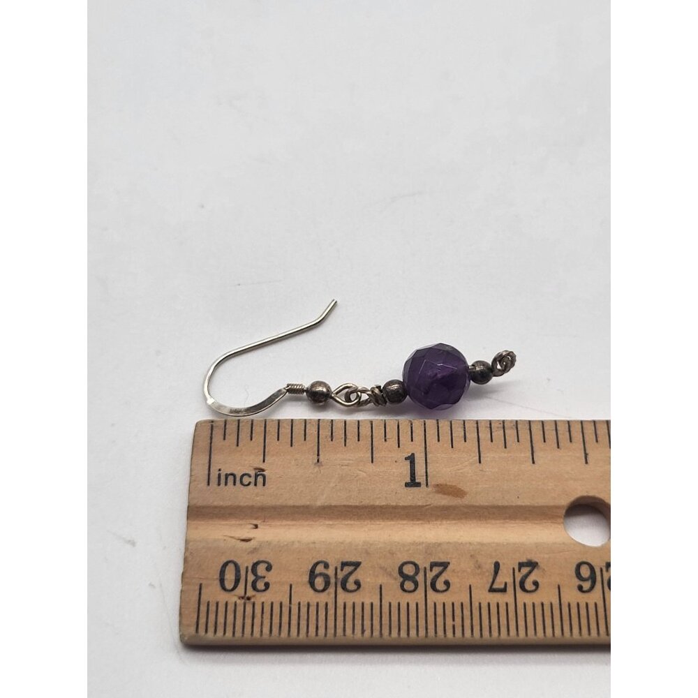 VTG 925 Sterling Silver and Amethyst Faceted Bead Dangle Drop Earrings - Picture 7 of 8
